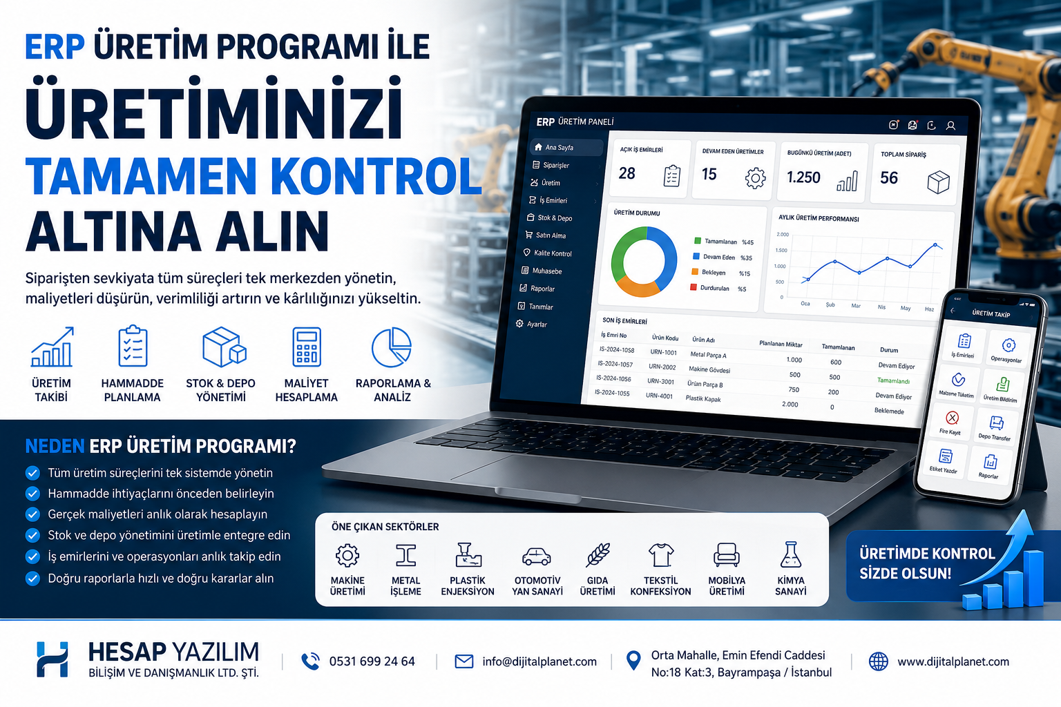 ERP Üretim Yazılımıyla Üretimde Tam Kontrol